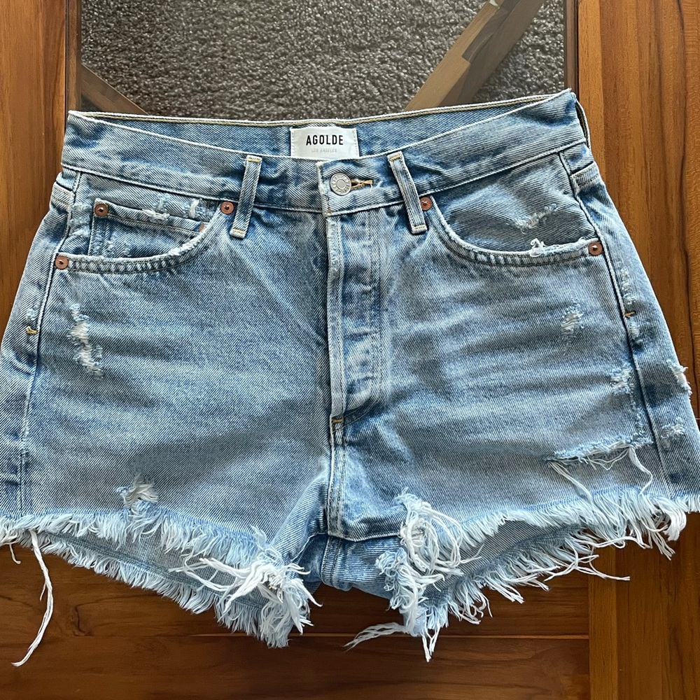 Agolde light wash denim shorts
